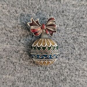 3/$30 | Nina Ricci Christmas Ornament Brooch, Silver Toned with Enamel, …